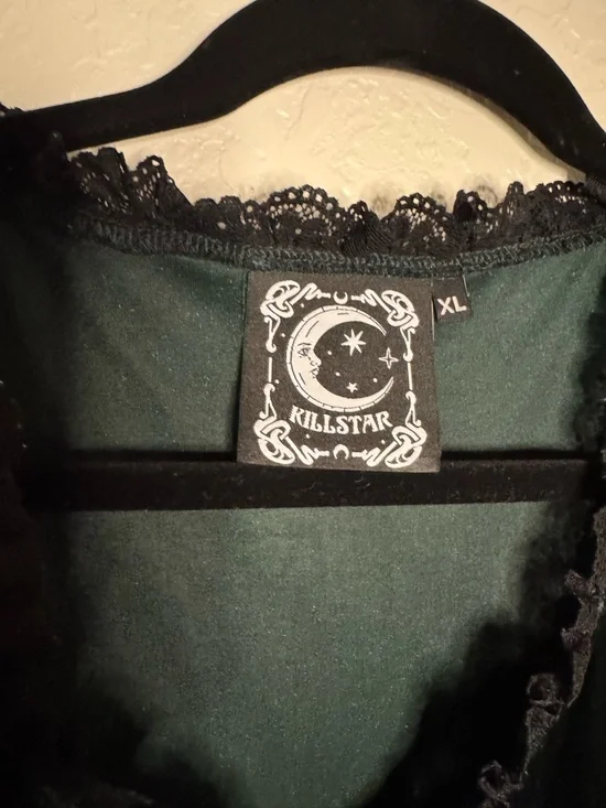 Killstar Dark Emerald Green Velvet Baby Doll Dress with Black Lace Trim - Picture 4 of 13